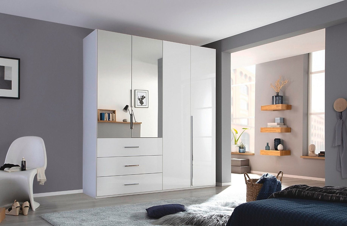 Rauch Montclar White Gloss Wardrobe with Drawers