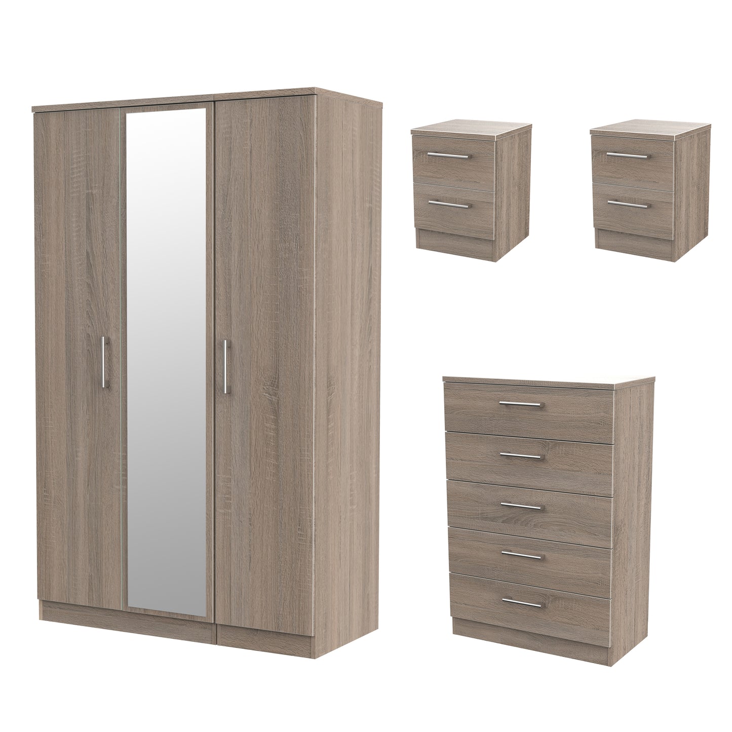 Devon 4 piece set with 3 door Wardrobe