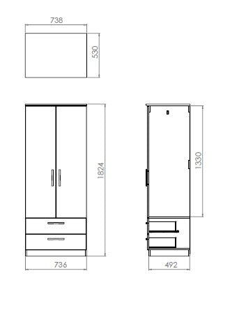 Sherwood 2 Drawer 2 Door Wardrobe Fully Assembled