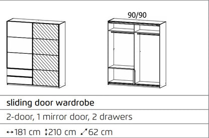 Elara 2 door Sliding door wardrobe with Drawers