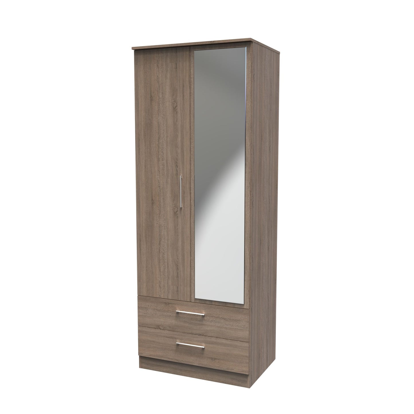 Devon 2ft6in 2 Drawer Mirror Wardrobe