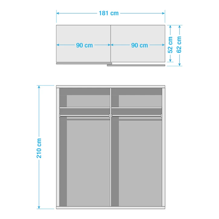 Rauch Quadra Sliding Door Wardrobe Mirrors and Black Glass 181cm