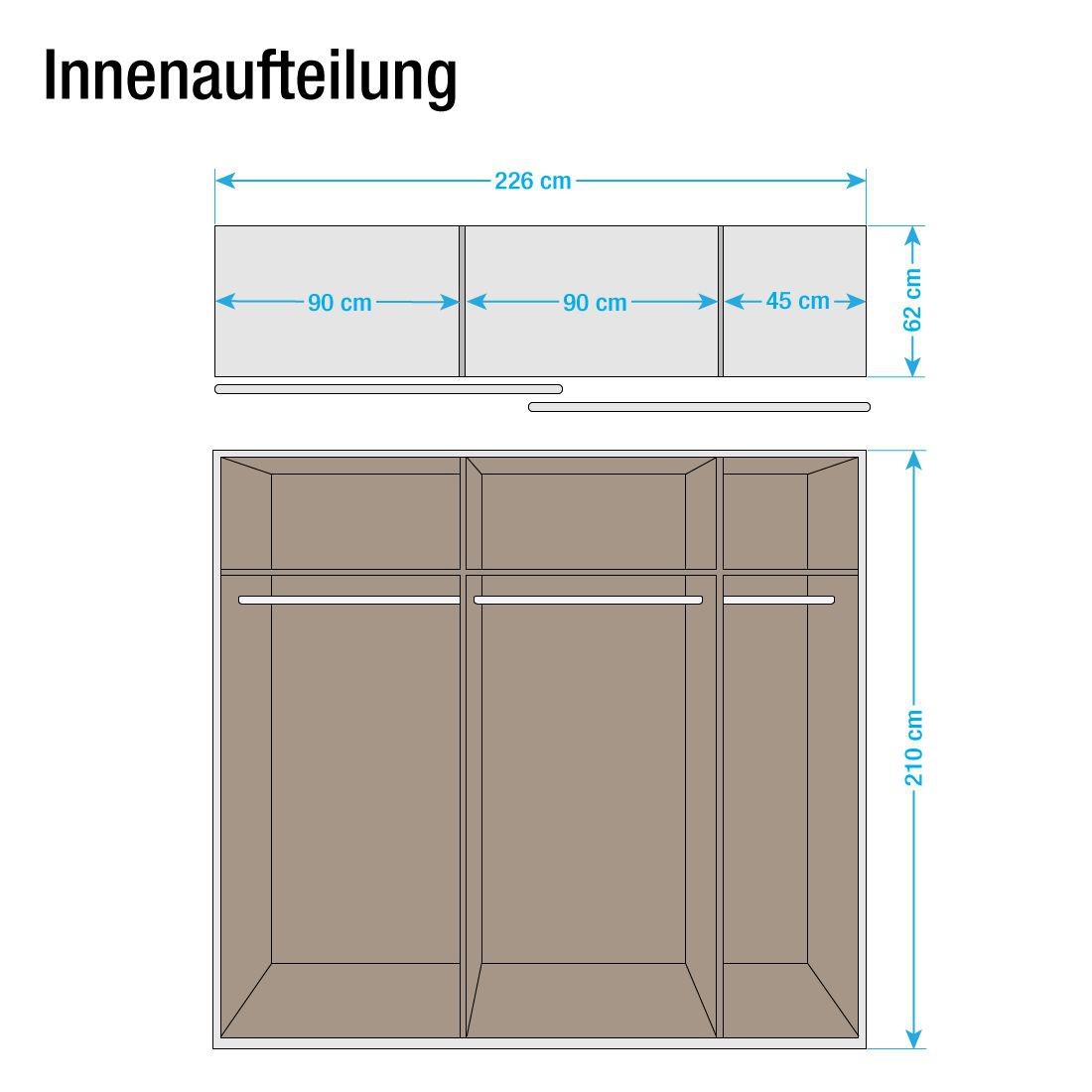 Rauch Beluga Sliding Door Wardrobe Mirrors and Black Gloss 226cm