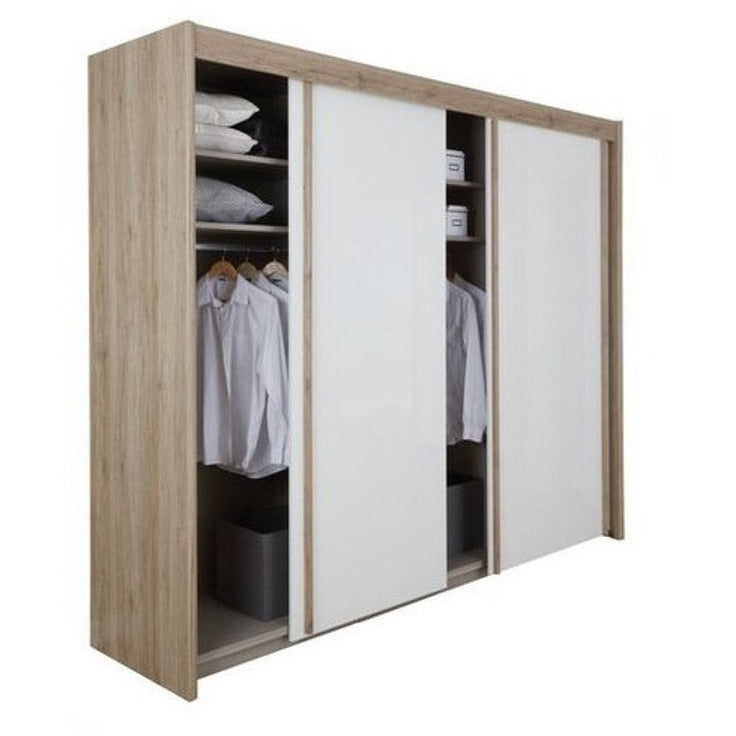Endeavour Sliding Door Wardrobe 280cm Oak With 3 White Gloss Doors