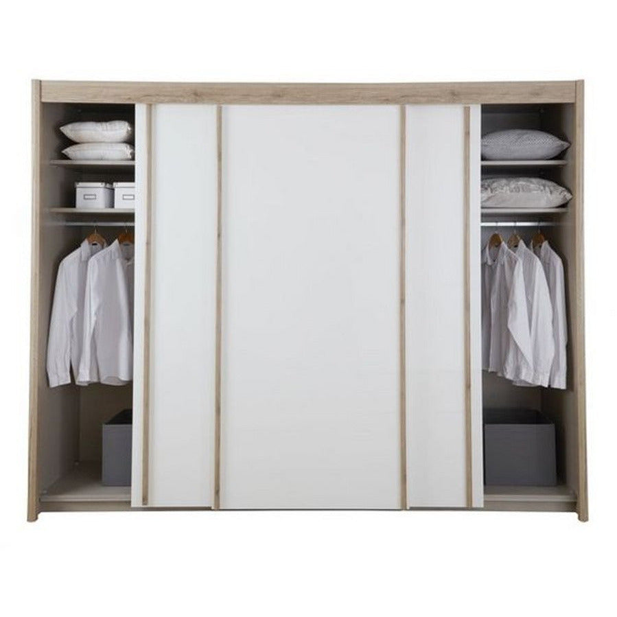 Endeavour Sliding Door Wardrobe 280cm Oak With 3 White Gloss Doors
