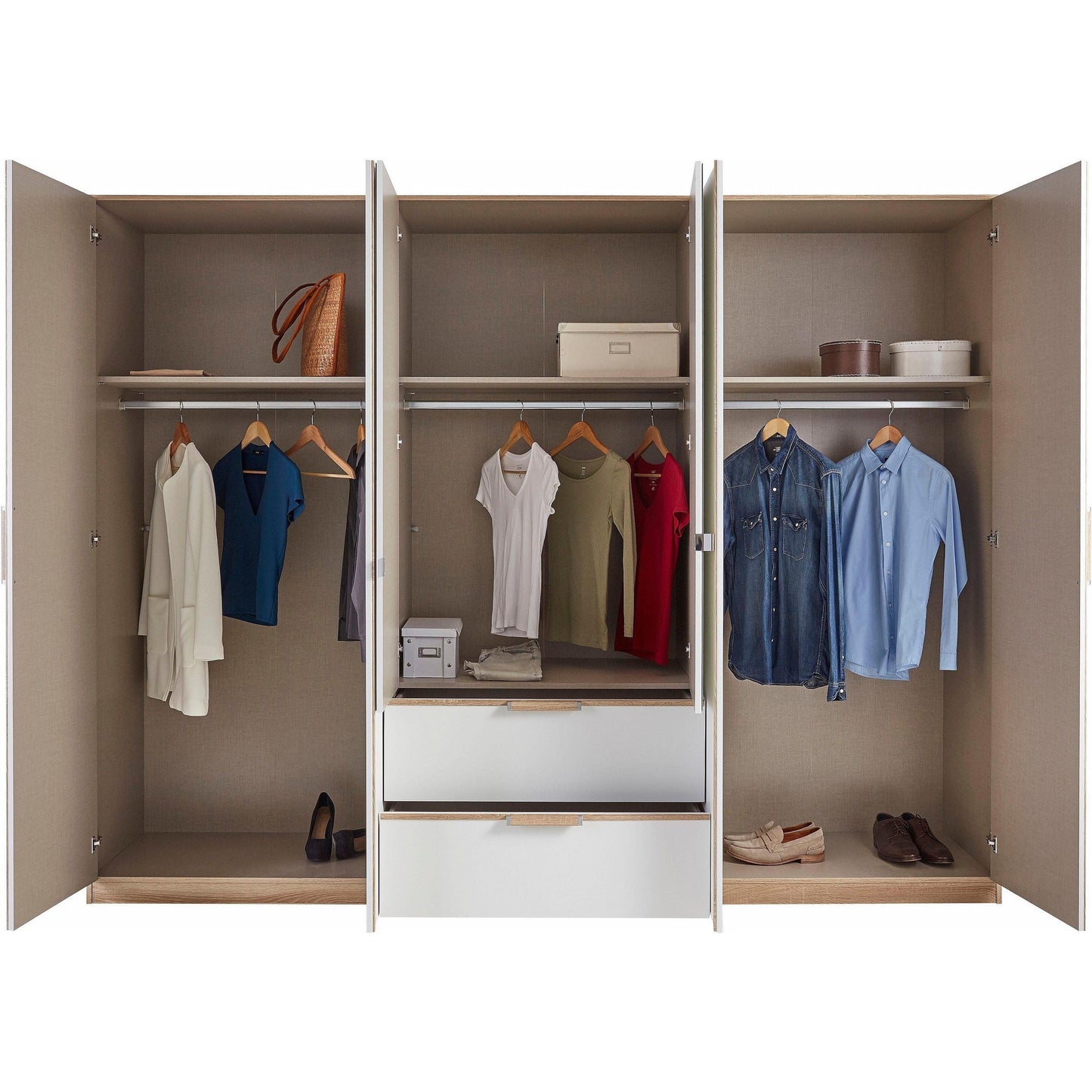 Essence Modular Wardrobe with Drawers Oak and White Glass