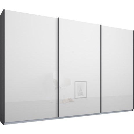 Rauch Essence Sliding Door Wardrobe Graphite Grey Frame Glossy White Glass Doors