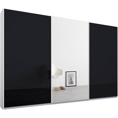 Rauch Essence Sliding Door Wardrobe White Frame Glossy Basalt Grey Doors 1 Mirror
