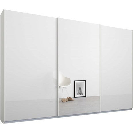 Rauch Essence Sliding Door Wardrobe White Frame Glossy Glass White Doors 1 Mirror