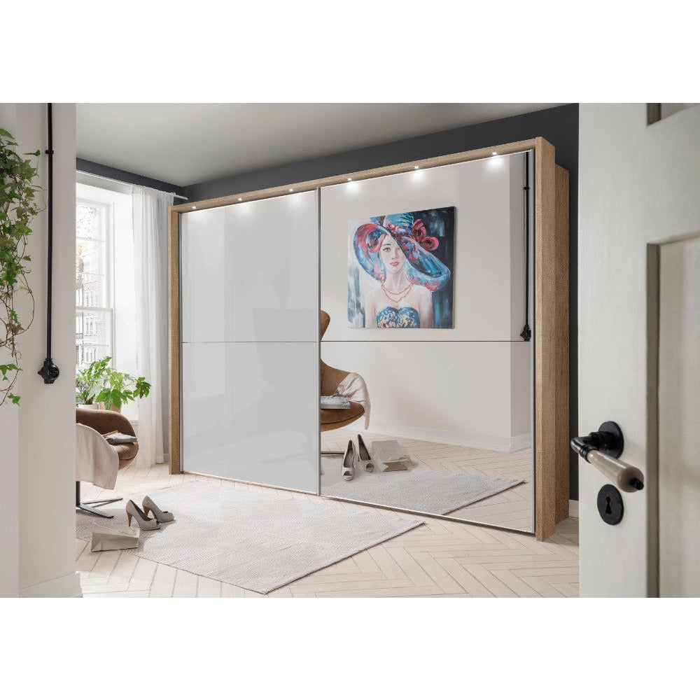 Wiemann Berlin Sliding Door Wardrobe White Glass with Mirror