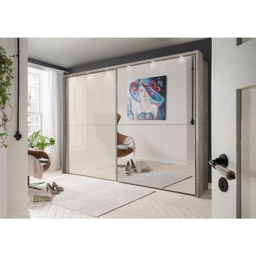 Wiemann Berlin Sliding Door Wardrobe Magnolia Glass with Mirror