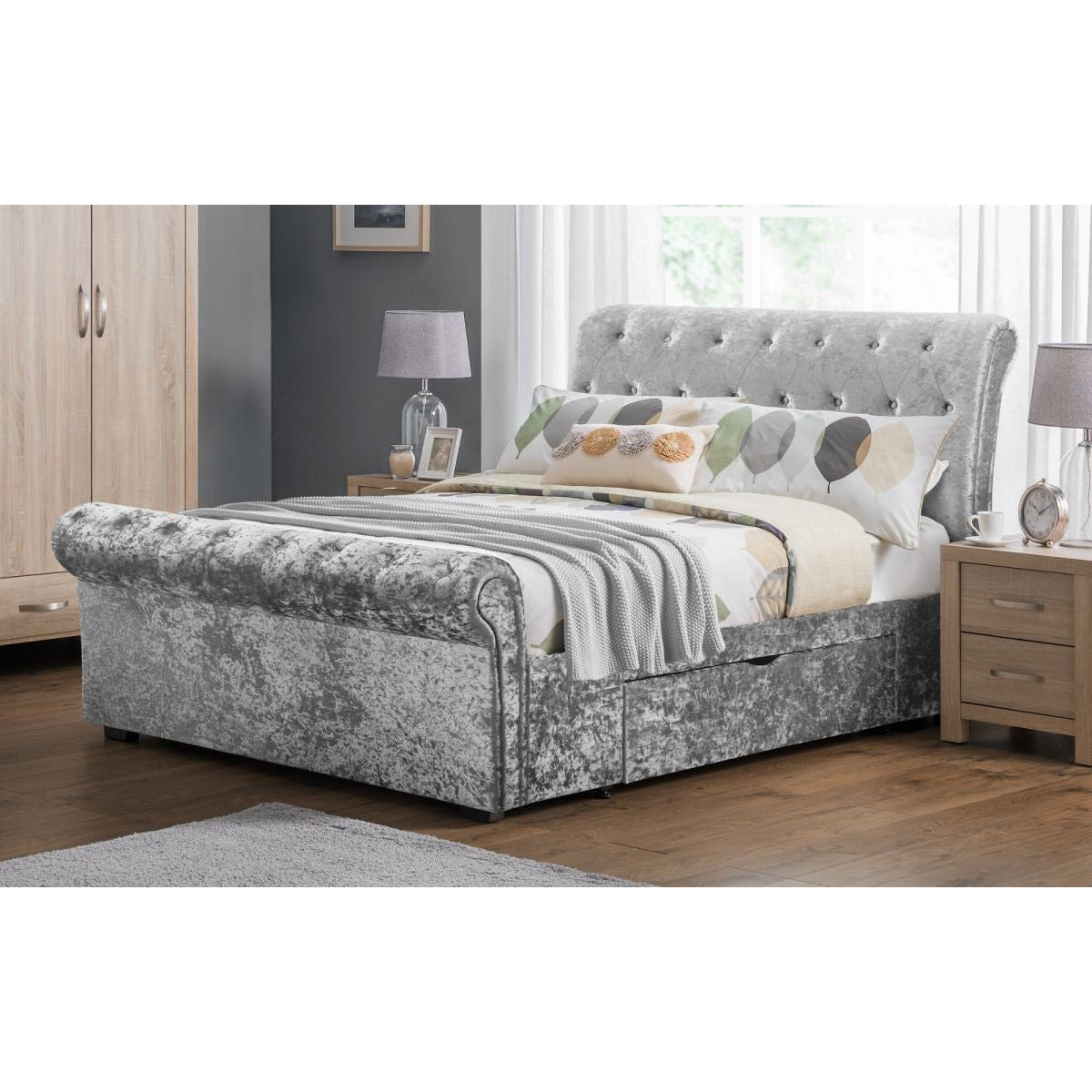 VERONA 2 DRAWER STORAGE BED SILVER CRUSH 135CM