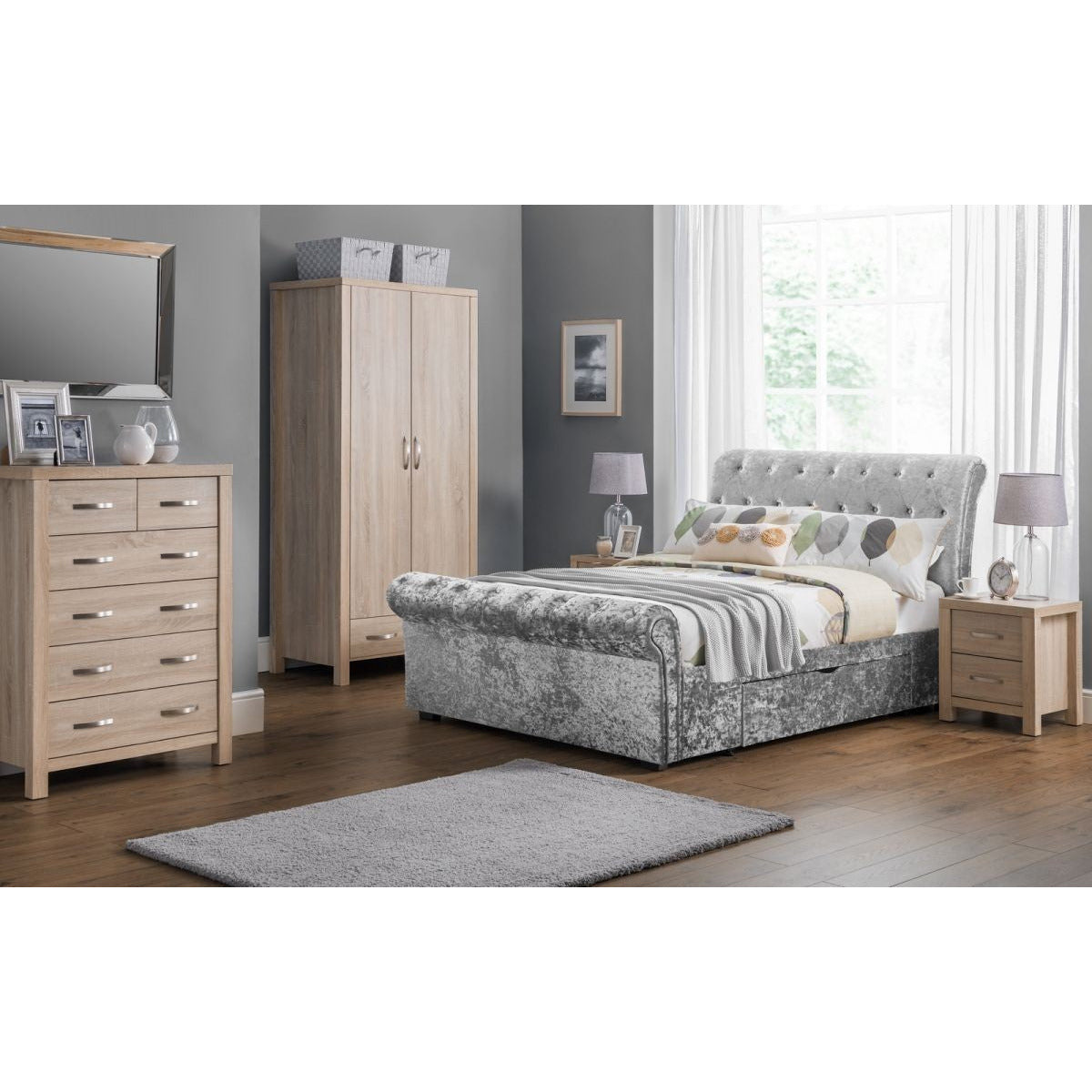 VERONA 2 DRAWER STORAGE BED SILVER CRUSH 135CM