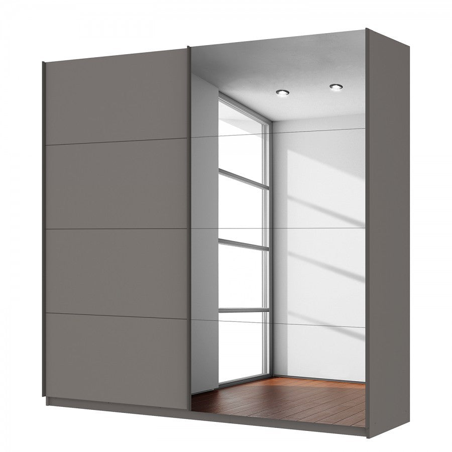Rauch Beluga 2 Door Graphite Sliding Wardrobe 136cm With Mirror