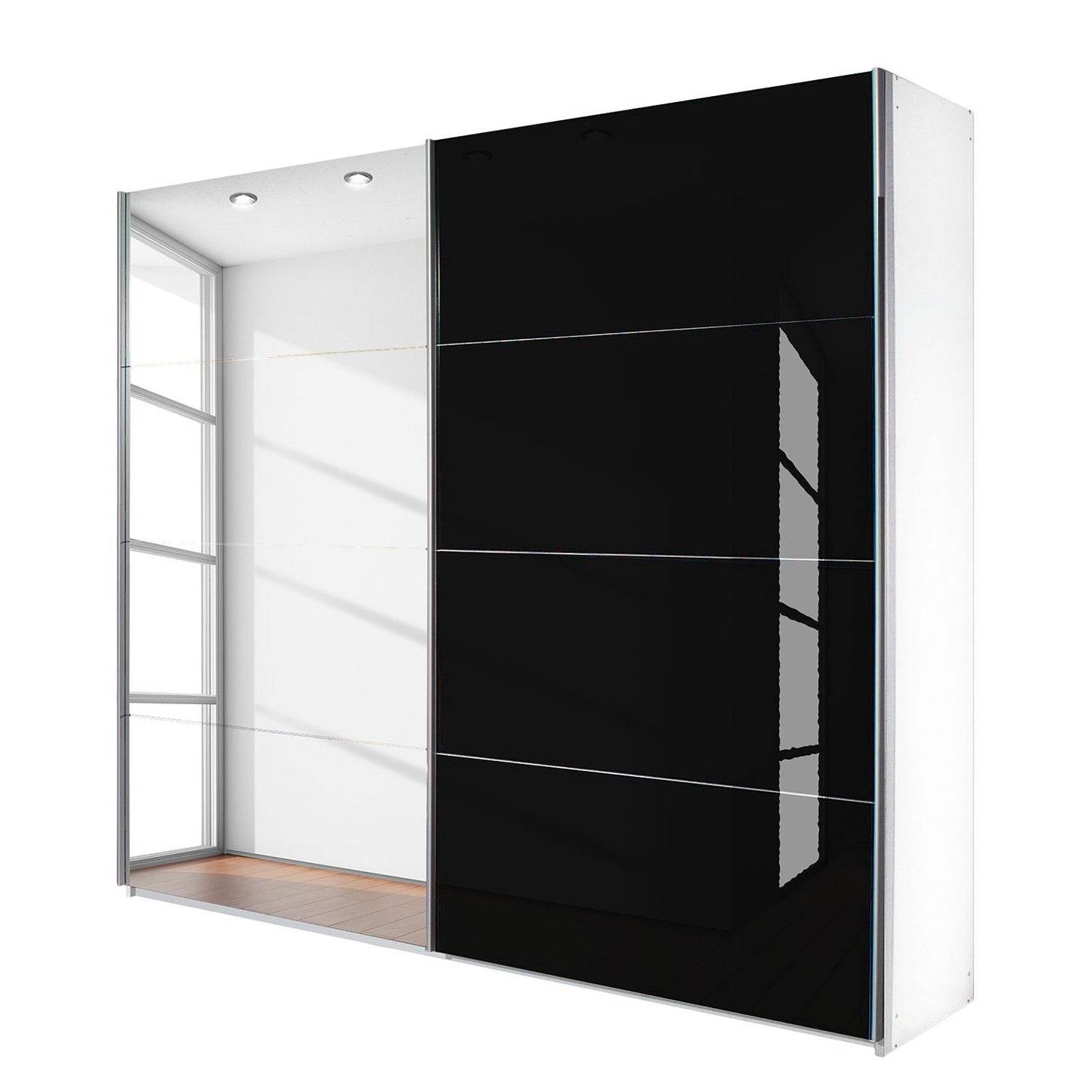 Rauch Quadra Sliding Door Wardrobe Mirrors and Black Glass 181cm
