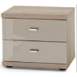 Wiemann Miro 2 Drawer Magnolia Glass Bedside Cabinet in Rustic Oak