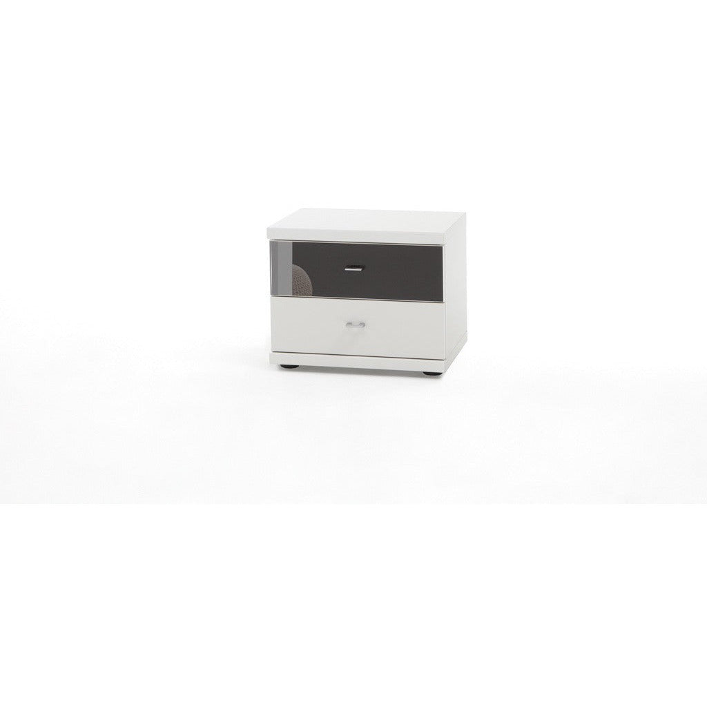 Wiemann Miro 2 Drawer Graphite Glass Top Drawer Bedside Cabinet in White
