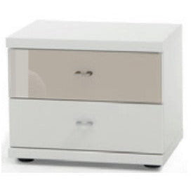 Wiemann Miro 2 Drawer Magnolia Glass Top Drawer Bedside Cabinet in White