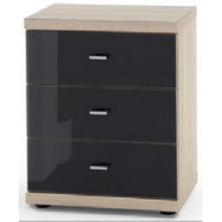 Wiemann Miro 3 Drawer Graphite Glass Bedside Cabinet in Rustic Oak