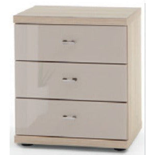 Wiemann Miro 3 Drawer Magnolia Glass Bedside Cabinet in Rustic Oak