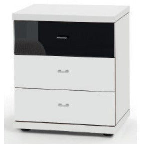 Wiemann Miro 3 Drawer Black Glass Top Drawer Bedside Cabinet in White