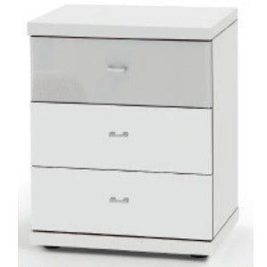 Wiemann Miro 3 Drawer White Glass Top Drawer Bedside Cabinet in White