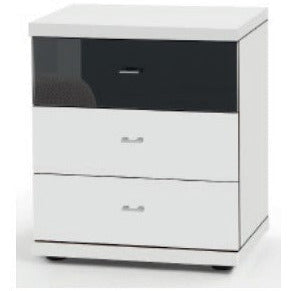 Wiemann Miro 3 Drawer Graphite Glass Top Drawer Bedside Cabinet in White