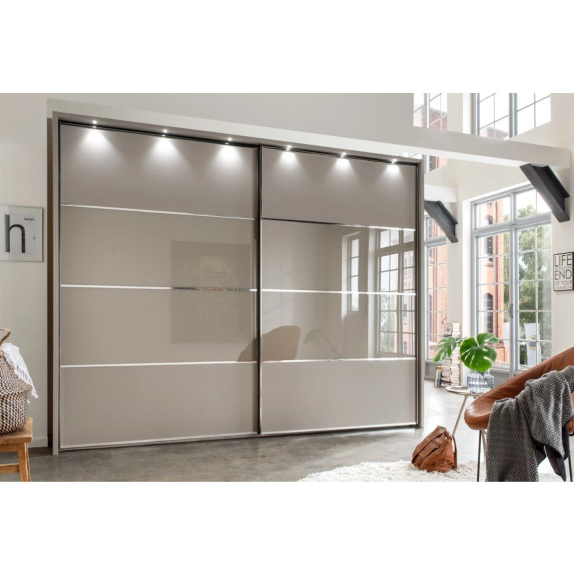 Wiemann Limara Sliding Wardrobe in Pebble Grey and Line 2 and 3 in Pebble Grey Glass