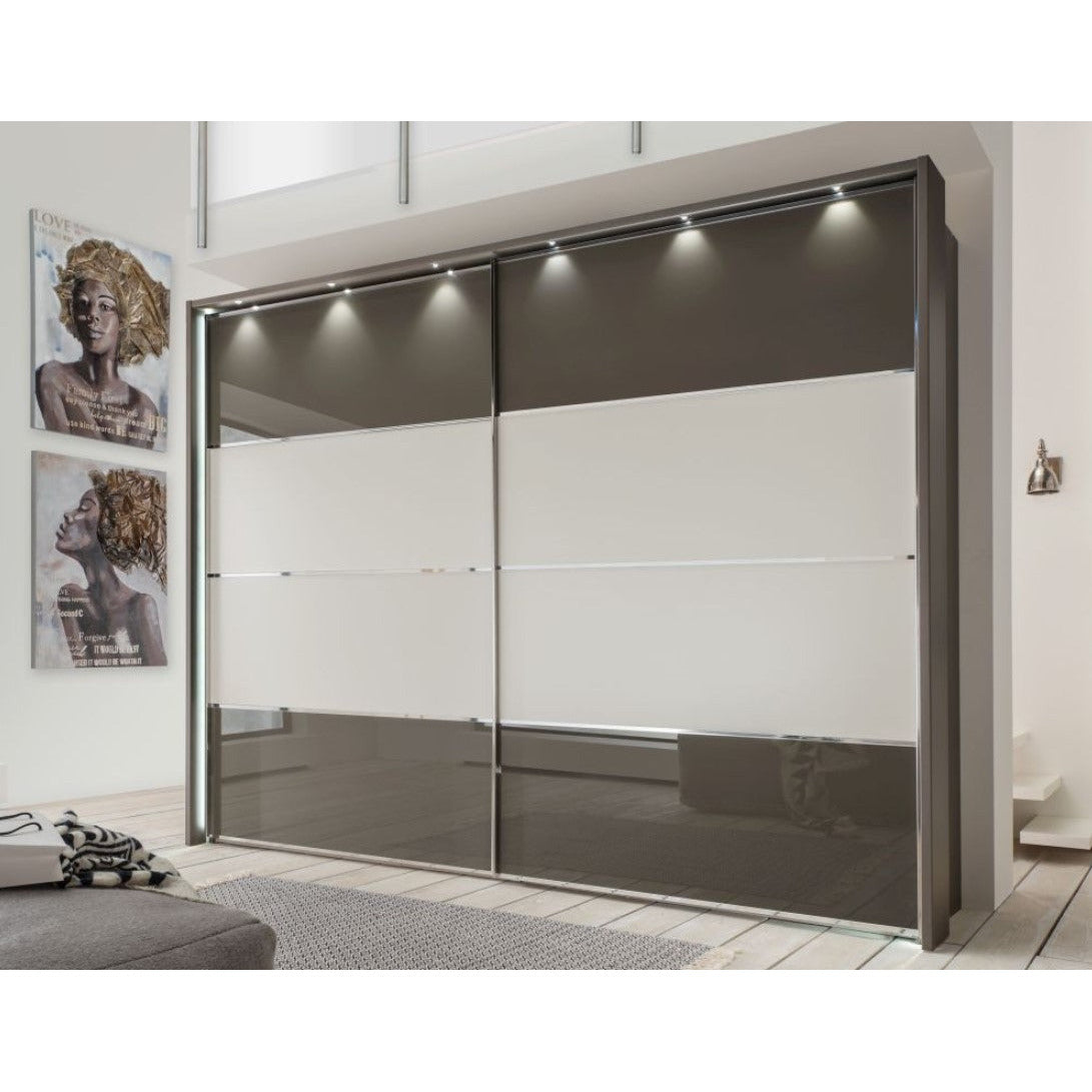 Wiemann Limara Sliding Wardrobe Havana and Rows 1 and 4 in Havana Glass