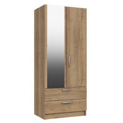 Waterfall 2 Door Gents Wardrobe With Mirror Natural Rustic Oak