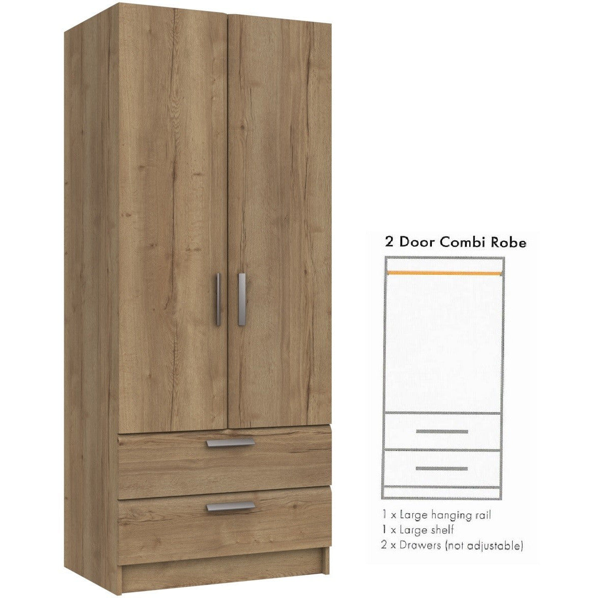 Waterfall 2 Door Gents Wardrobe Natural Rustic Oak