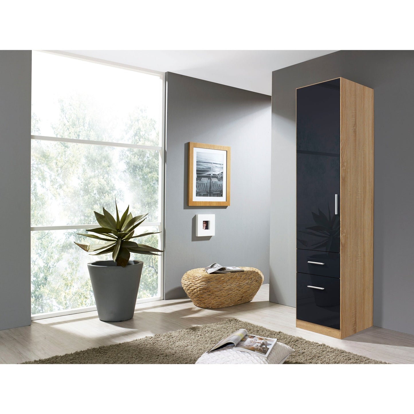 Rauch Celle High Gloss White 1 Door Wardrobe with Drawers