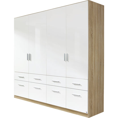 Rauch Celle High Gloss White 4 Door Wardrobe with Drawers
