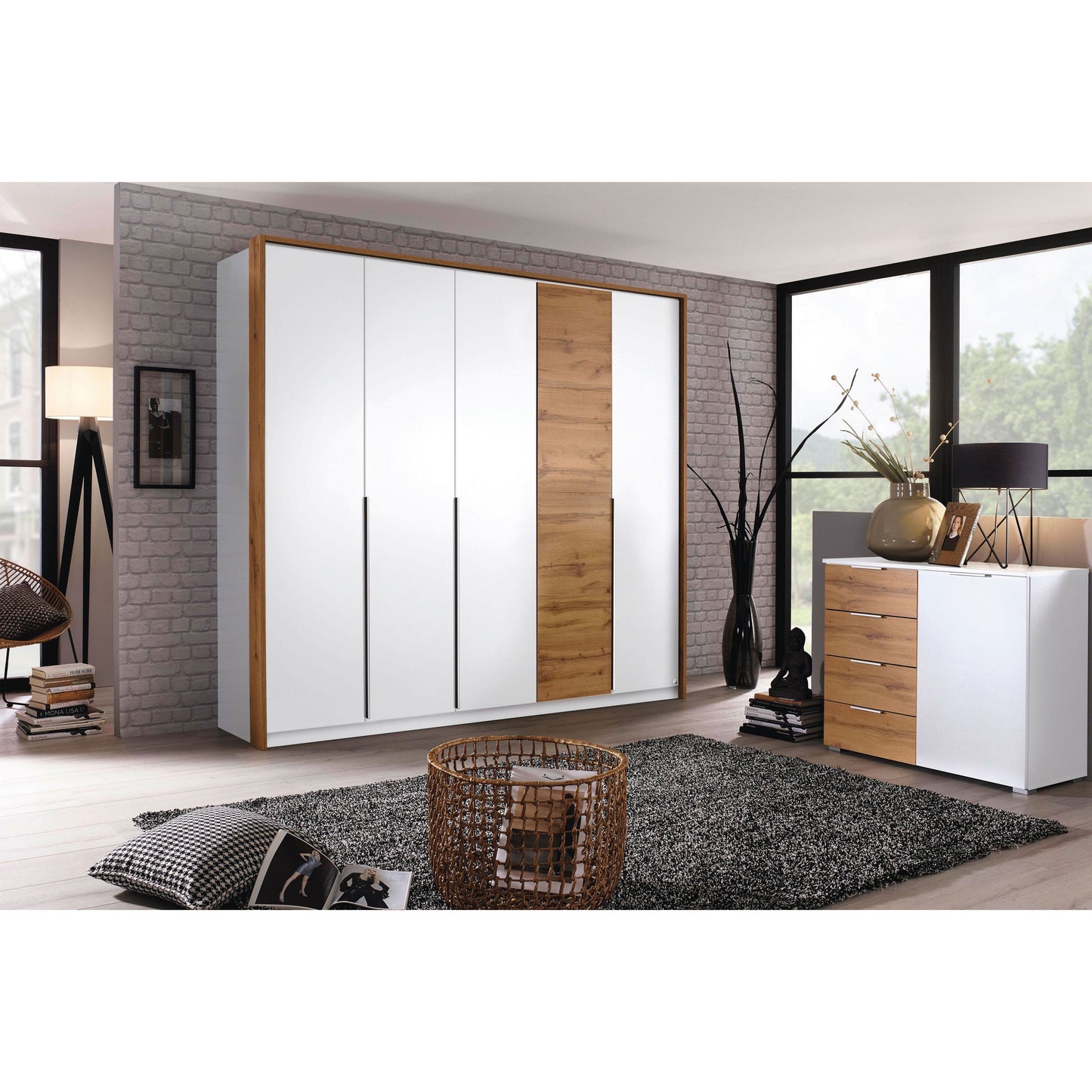 Rauch Bellezza Wardrobe White Gloss and Artisan Oak