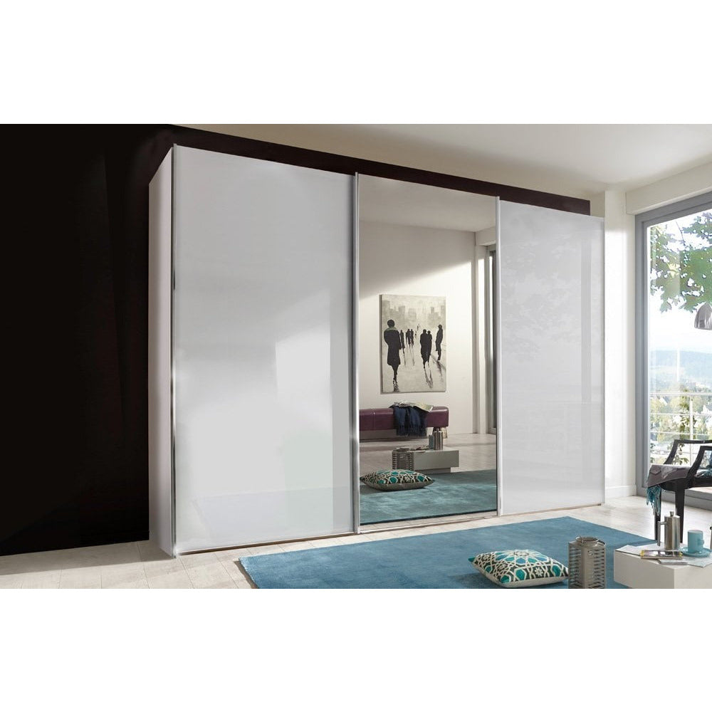 Wiemann Miami 3 Door Slider Wardrobe  White Glass Centre Mirror