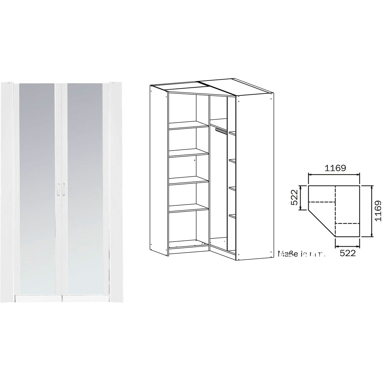 Rauch Bremen 2 Mirrored Door Walk-in Corner Wardrobe