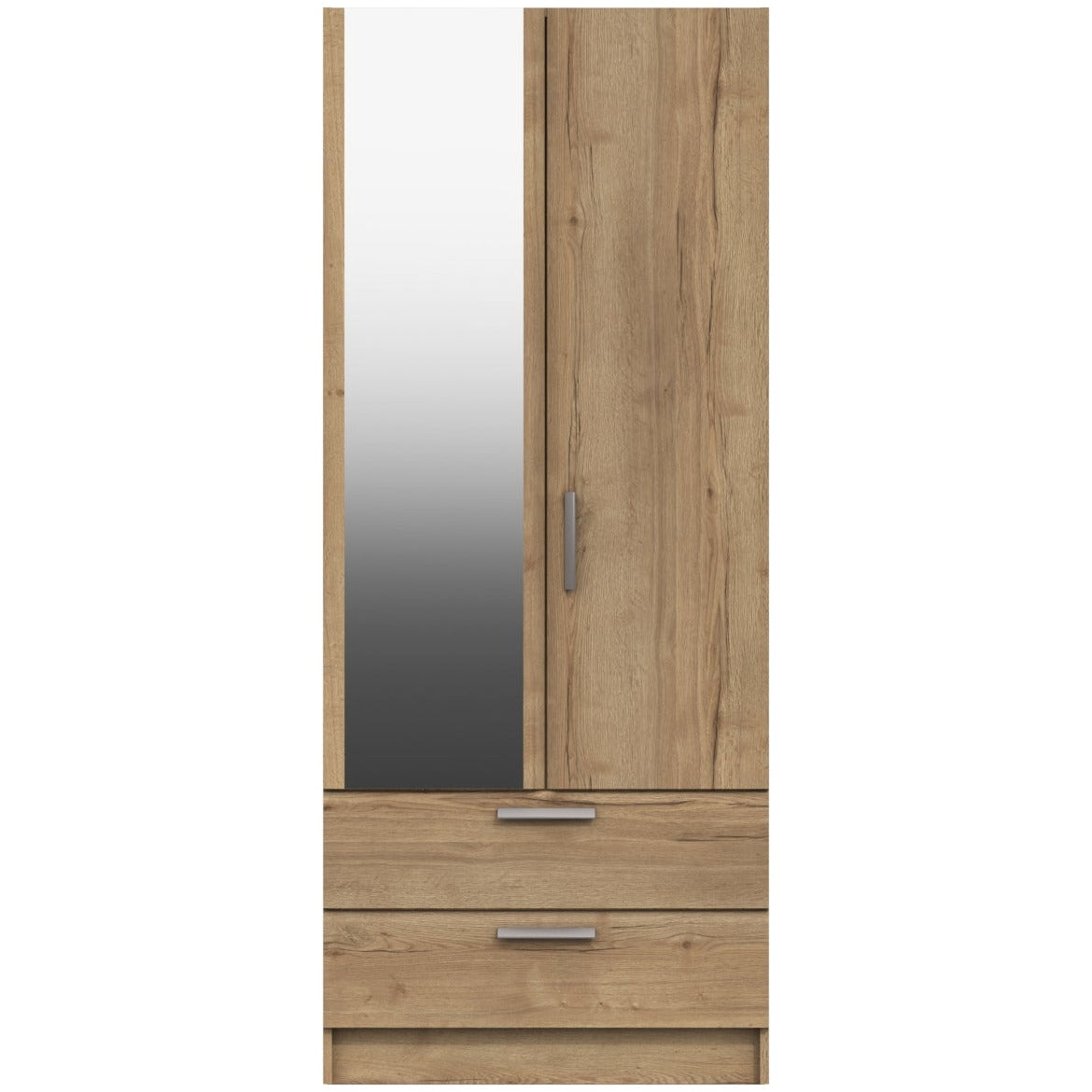 Waterfall 2 Door Gents Wardrobe With Mirror Natural Rustic Oak