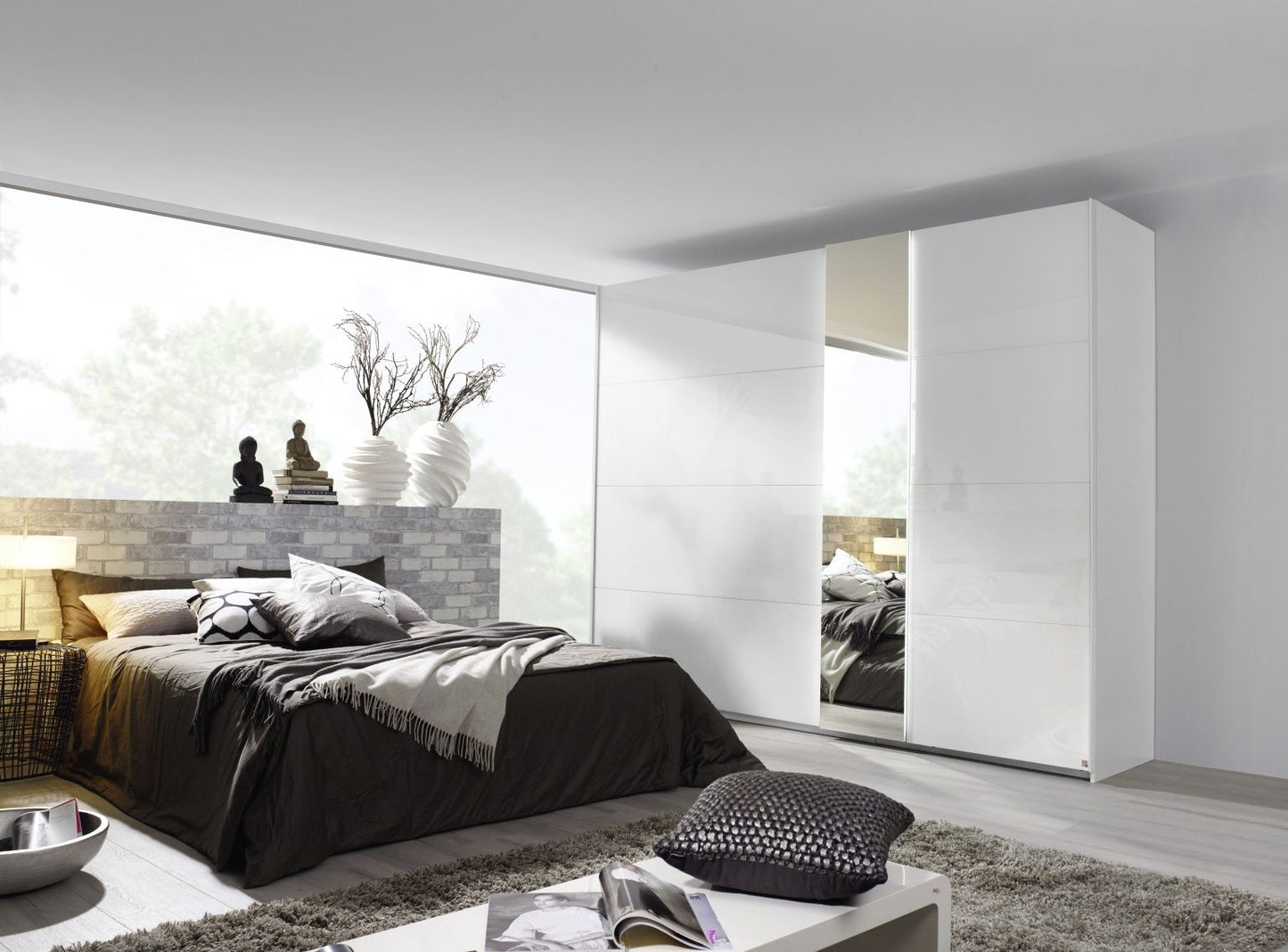 Rauch Miramar Sliding Door Wardrobe Glass with Mirror Lights