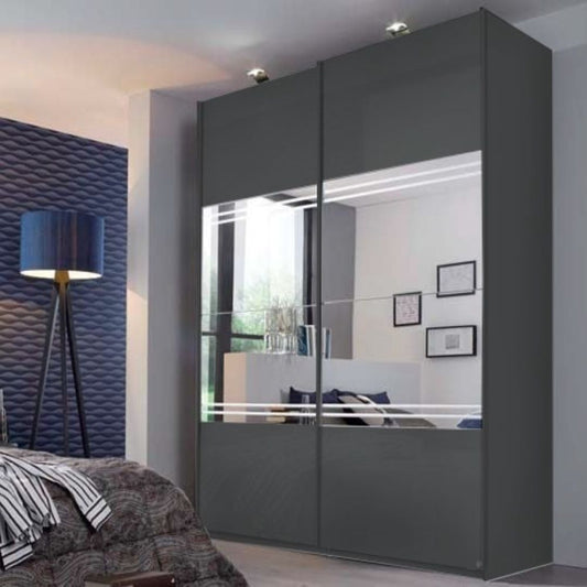 Rauch Miramar Sliding Door Wardrobe Graphite Basalt with Mirror Type 2