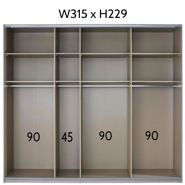 Rauch Quadra 3 Door Sliding Wardrobe 315cm Front Full Mirrored Finish
