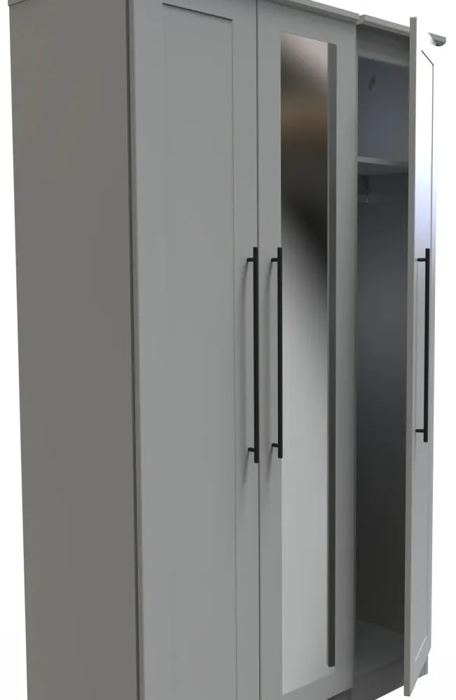 Beverley Tall Triple Mirrored Wardrobe in Dusk Grey