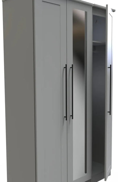 Beverley Tall Triple Mirrored Wardrobe in Dusk Grey