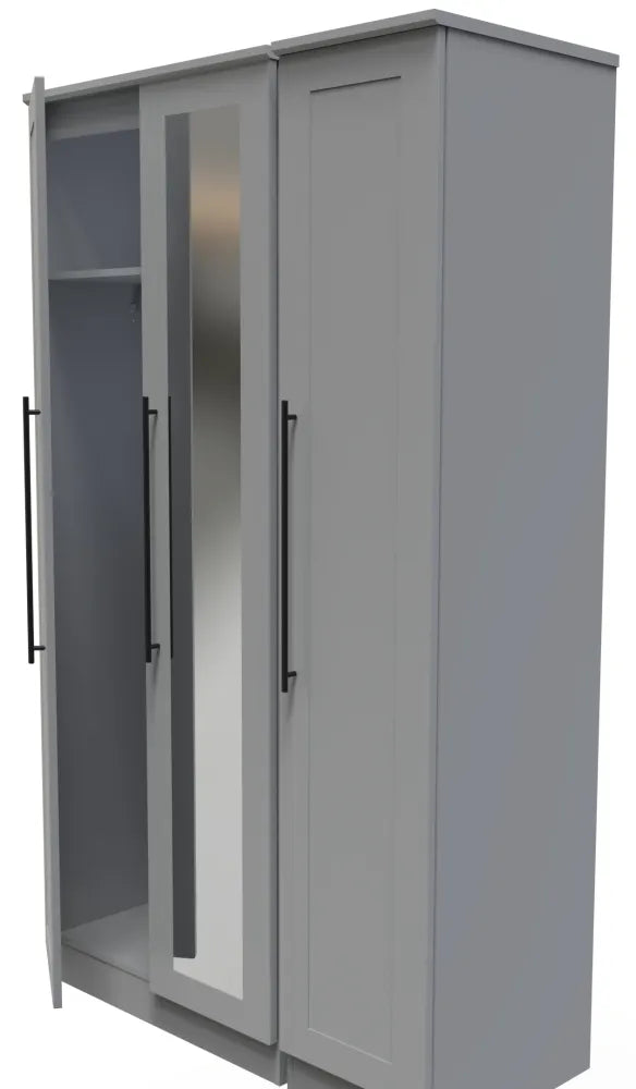 Beverley Tall Triple Mirrored Wardrobe in Dusk Grey