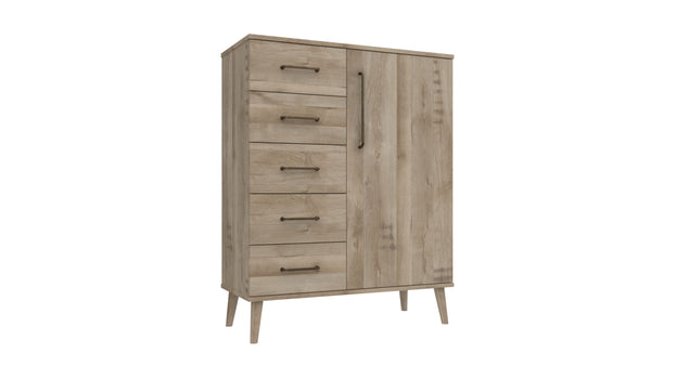 Oakleigh 5 Drawer 1 door robe assembled combi Chest on Legs