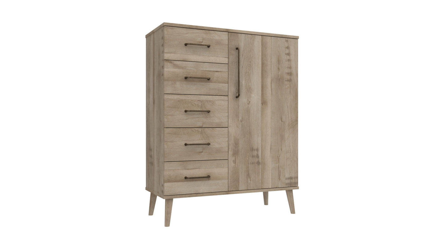 Oakleigh 5 Drawer 1 door robe assembled combi Chest on Legs