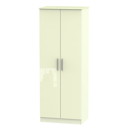Knightsbridge High Gloss White 2 Door Wardrobe Tall