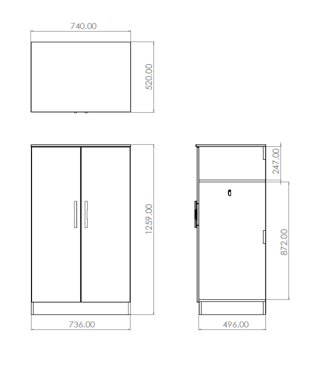 Avon 2ft6in Plain Midi Wardrobe