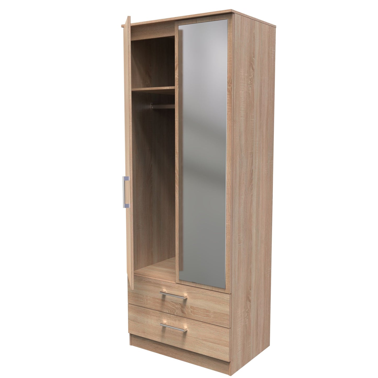 2 door wardrobe with drawers and mirror ready assembled