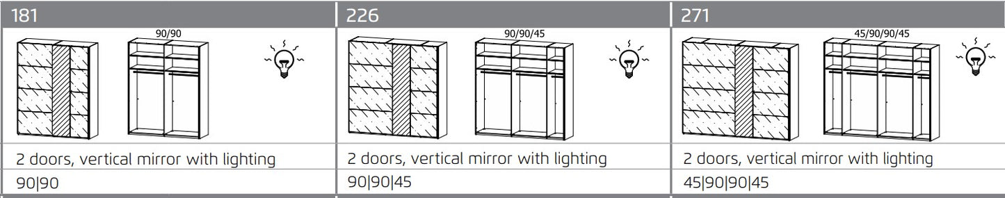 Rauch Miramar Sliding Door Wardrobe Silk Glass with Mirror Lights