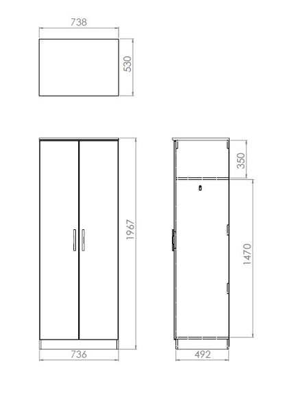 Knightsbridge High Gloss White 2 Door Wardrobe Tall